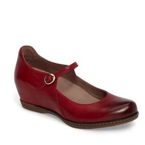 DANSKO Loralie Mary Jane Wedge in Red Burnished Nubuck Leather Women's 9.5 / 10 - Picture 1 of 14